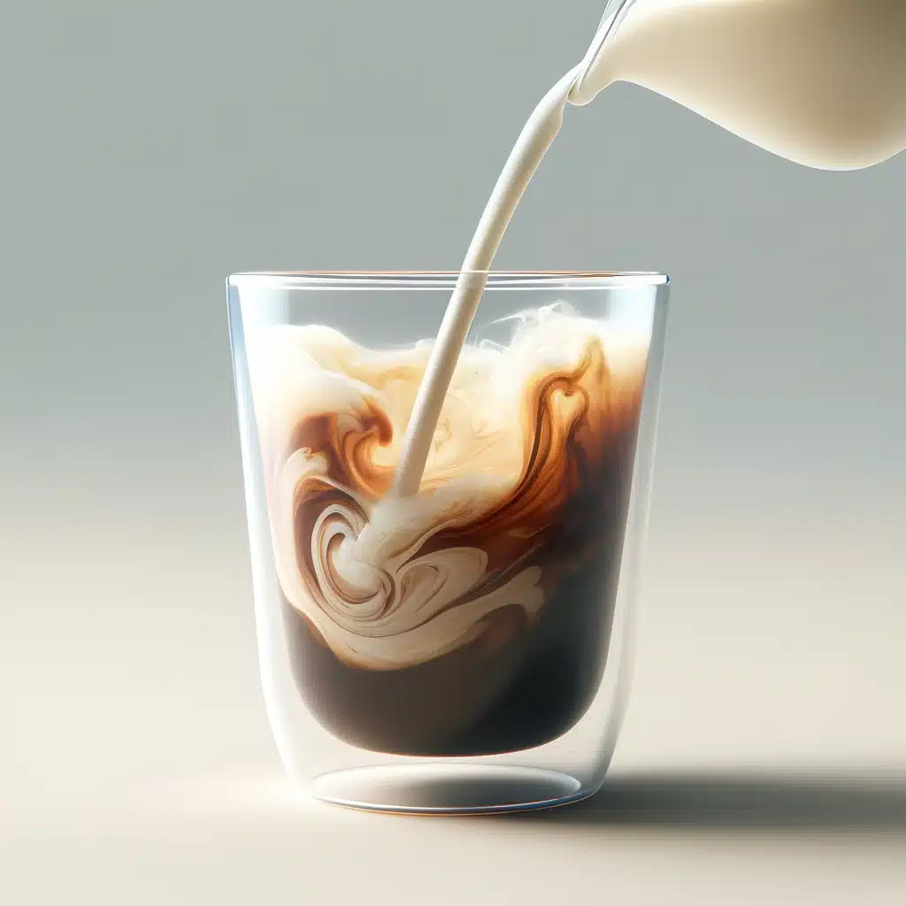 du lait est versé dans un verre de café¨
