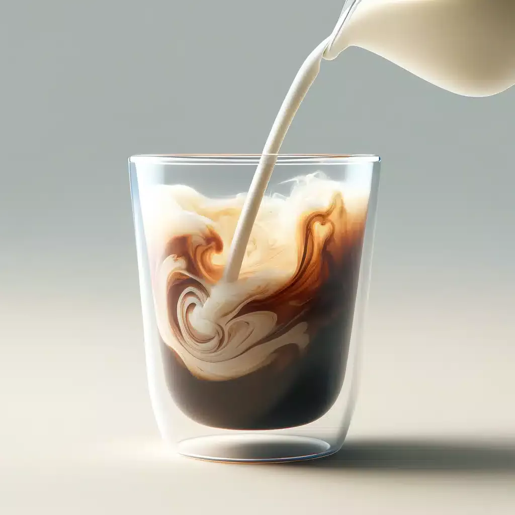 du lait est versé dans un verre de café¨
