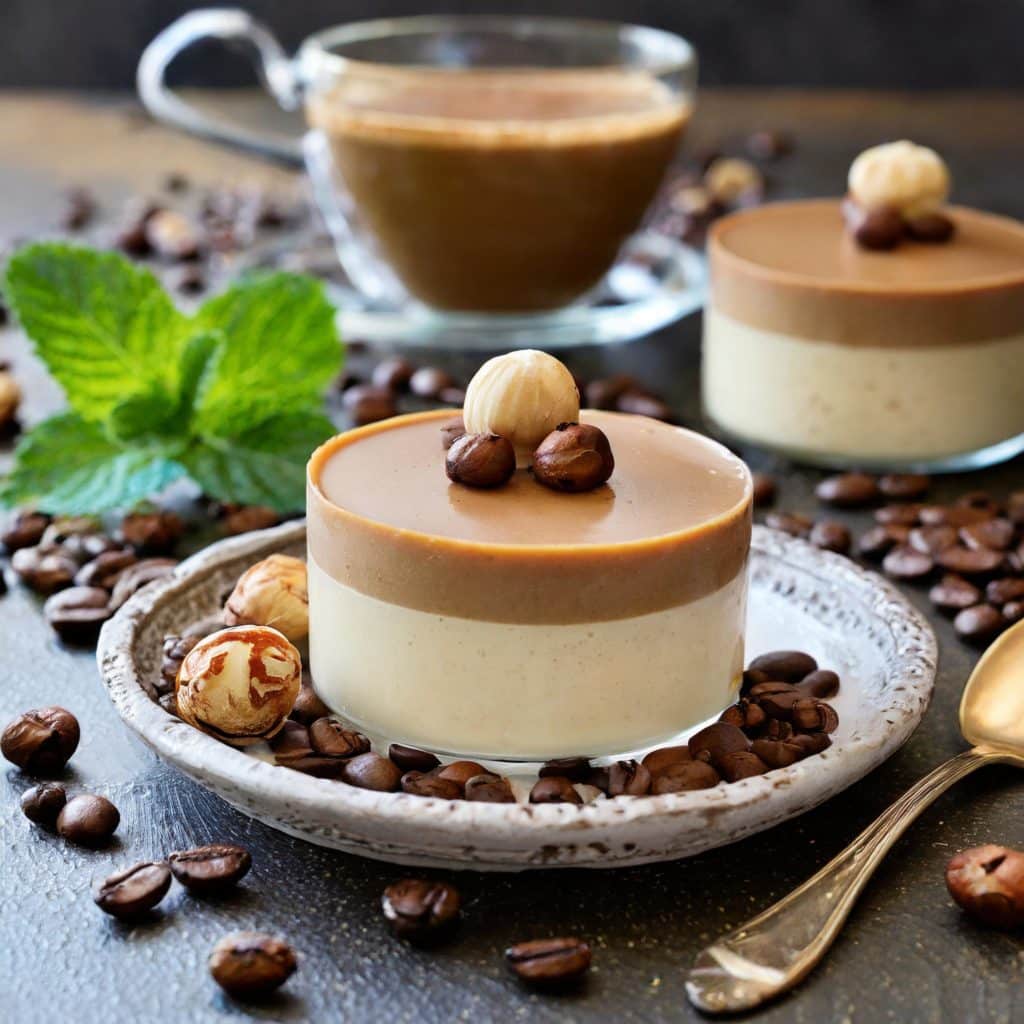 Une panna cotté dans un verre, au café et à la noisette