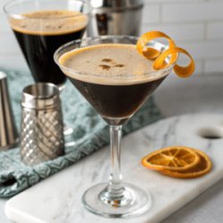 Espresso Martini recette » Café 9|38 Un cocktail est posé sur une table