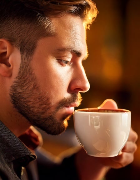 Un homme s'apprête à boire du café