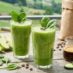 Green smoothie au café et légumes frais.