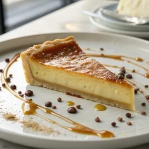 Une part d'un flan pâtissier revisité à l'espresso bio et vanille.