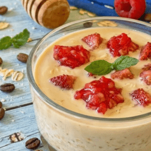 Overnight oats café et fruits rouges