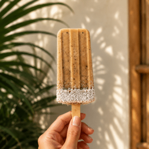 Une femme tient dans sa main une glace café-coco