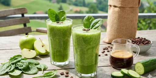 Green smoothie au café et légumes frais.