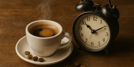 Espresso fumant avec horloge