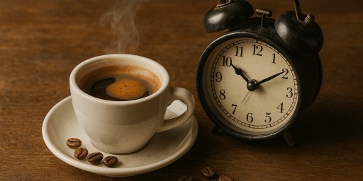 Espresso fumant avec horloge